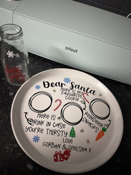 Christmas Eve plate and milk bottle! These were a popular demand in 2024, I have many designs available :)