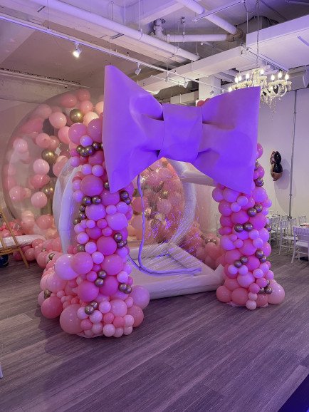 Minnie Mouse themed bubble house. All bespoke and made by us. The Bow is hand made and can be hired. This set up was at the Bluebird, Chelsea.