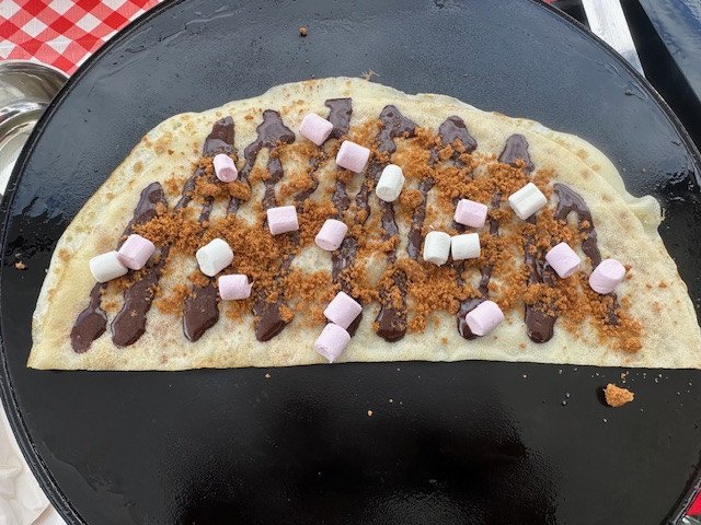 crepe with chocolate Biscoff and marshmallows