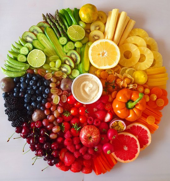 A 50cm Rainbow Fruit and Crudités platter.