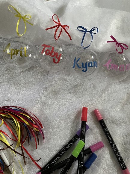 Personalised baubles for the children to fill and decorate at a Christmas party