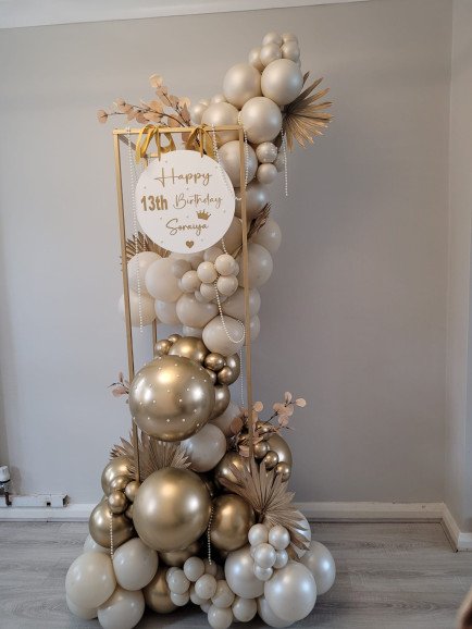 Plinth & balloons with personalised sign. Perfect for smaller spaces