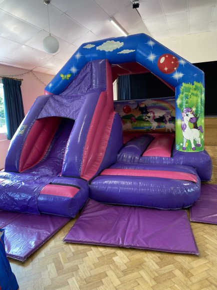 Our unicorn bouncy castle slide combi is a huge hit for your unicorn themed parties