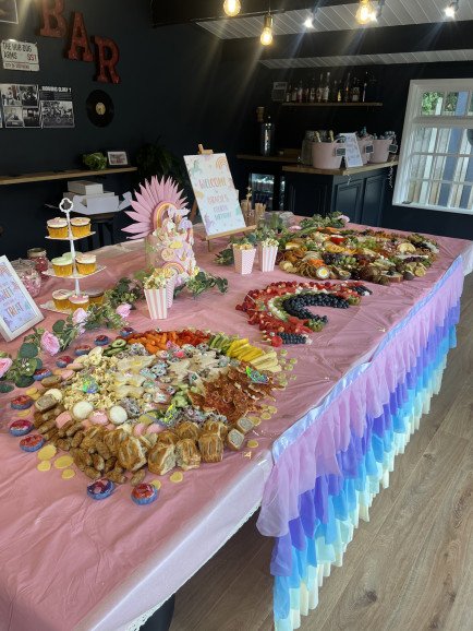 Unicorn 🦄 party 🎉 grazing platters incorporating a kids graze, a rainbow fruit platter and an adults platter