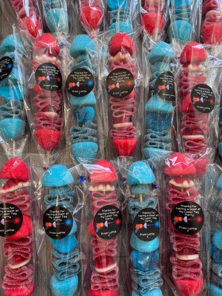 Red & blue sweet kebabs