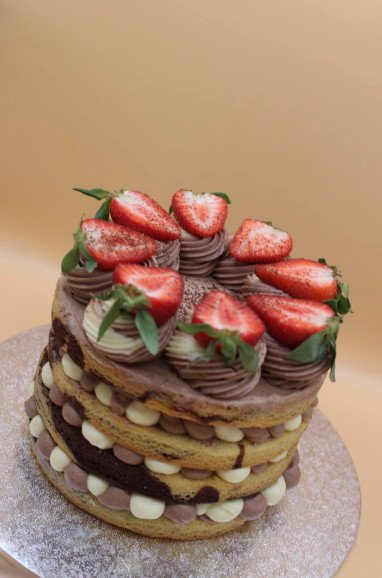 Naked marble cake topped with strawberries - a choice of design and flavour