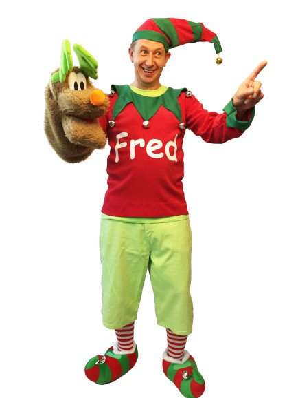 Fred the Elf and Smelly the reindeer available for your Christmas Nursery, Playgroup or school shows.