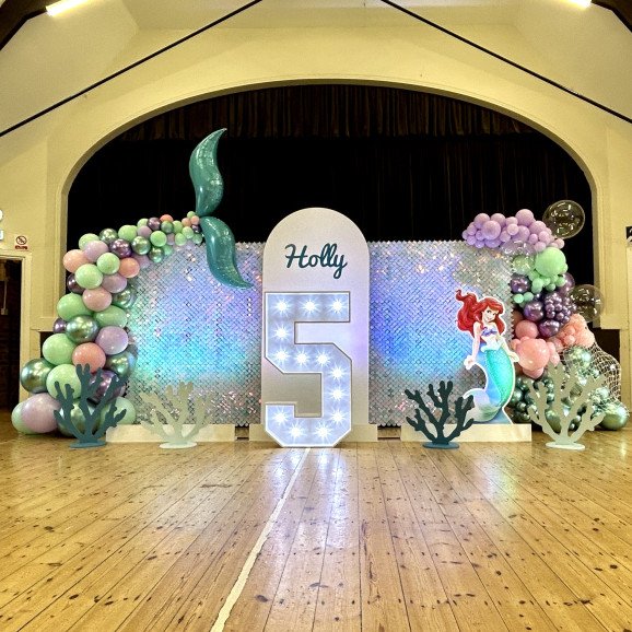 Mermaid themed displays are always popular! We can provide themed lighting, light up numbers and cut outs to compliment your display!