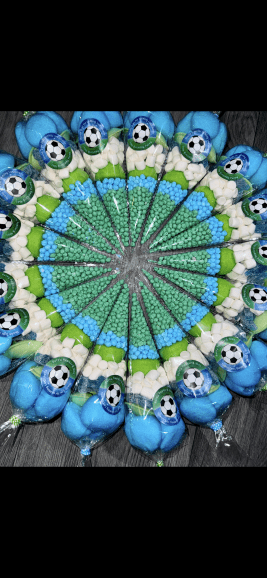 Green & blue football themed sweet cones