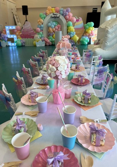 Children’s table and chair set up with our table dressing.